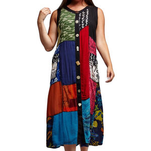 Women's LA CERA Patchwork Flowy sheer Maxi Dress 2X Multicolor